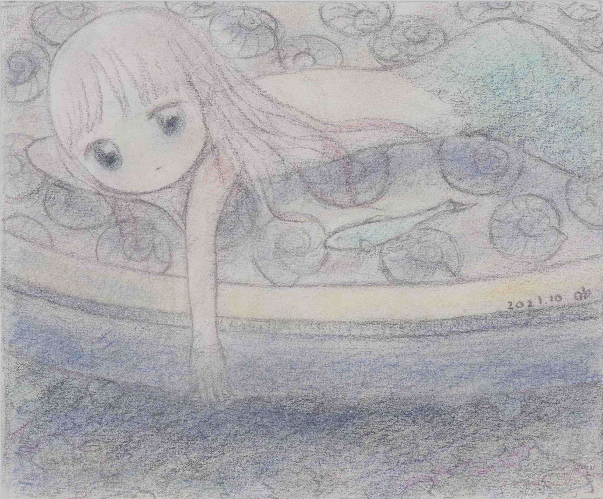 4.A Mermaid in the Pond　128 x 155mm　2021　©2021 ob/Kaikai Kiki Co., Ltd. All Rights Reserved.