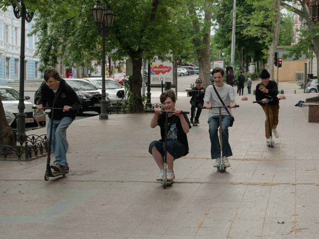 The voices of kids echo in the deserted city. Scooters are popular in Ukraine, and I saw kids riding them in different regions