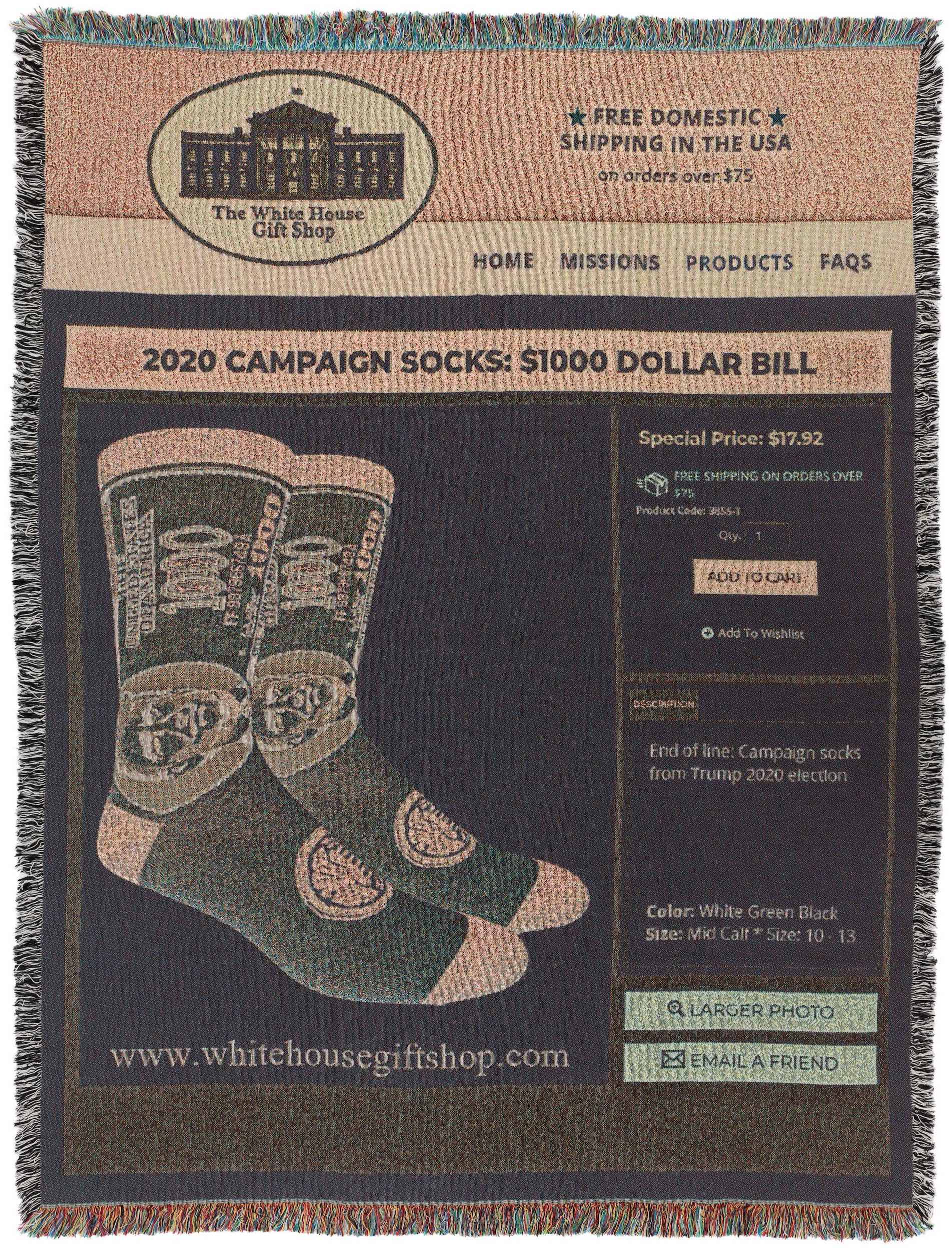 WHGS
Simon Denny WHGS Meta Throw Blanket – Socks 2021
png, Non-fungible token ERC-721 custom jacquard-woven throw blanket: 200 × 150 cm
Link Voice: https://www.voice.com/creation/100000000019816